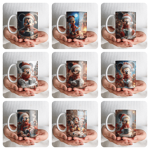 16 Artes para Caneca Mickey 3D Natal Arquivo em Png 