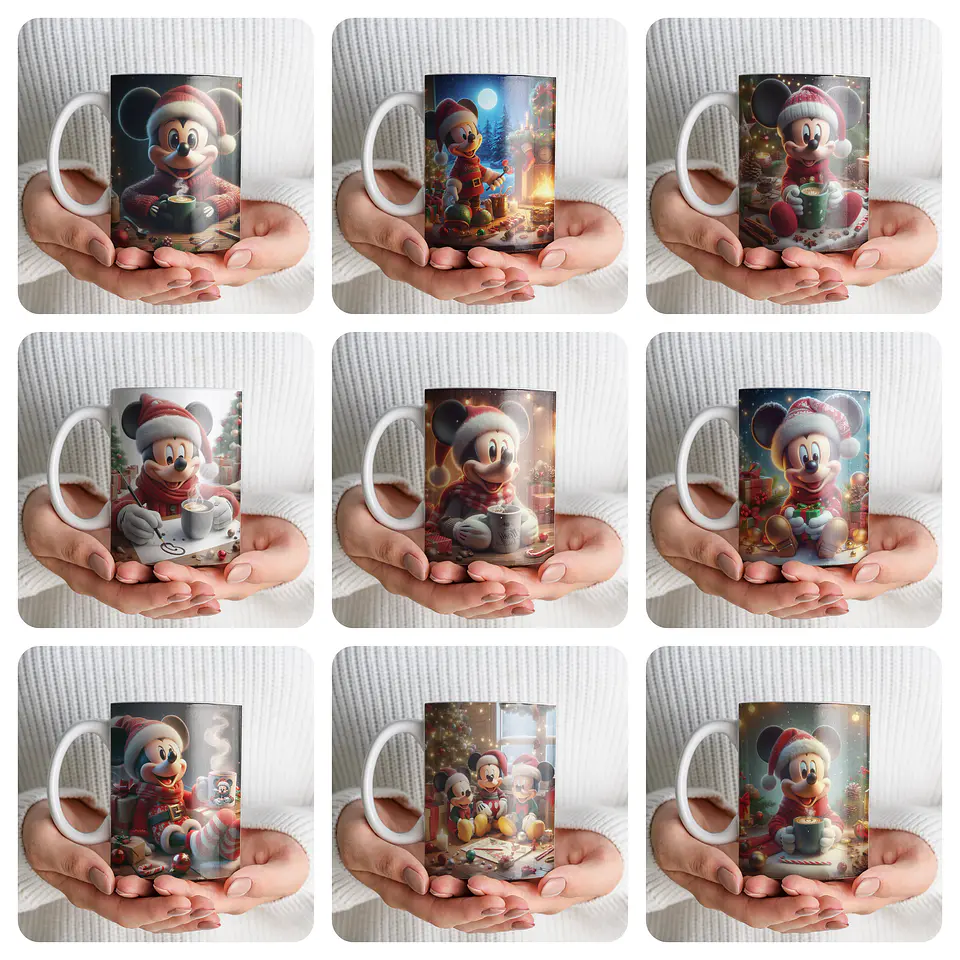 16 Artes para Caneca Mickey 3D Natal Arquivo em Png  1