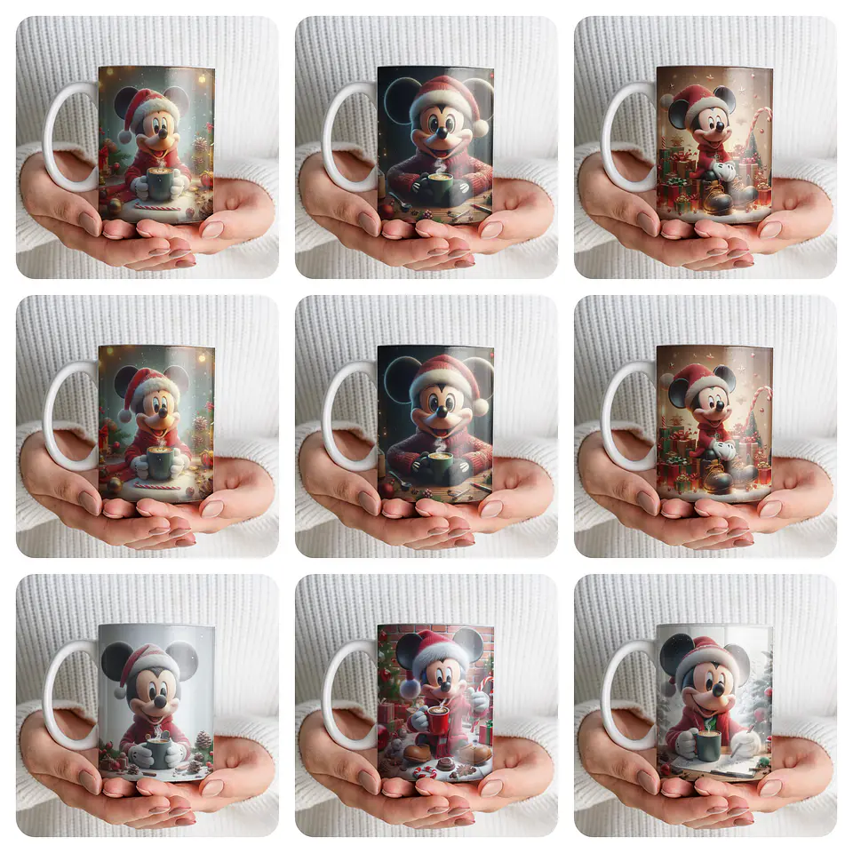 16 Artes para Caneca Mickey 3D Natal Arquivo em Png  2