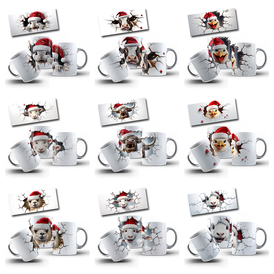 22 Artes para Caneca Animais Natal Festa 3D Arquivo em Jpg 1