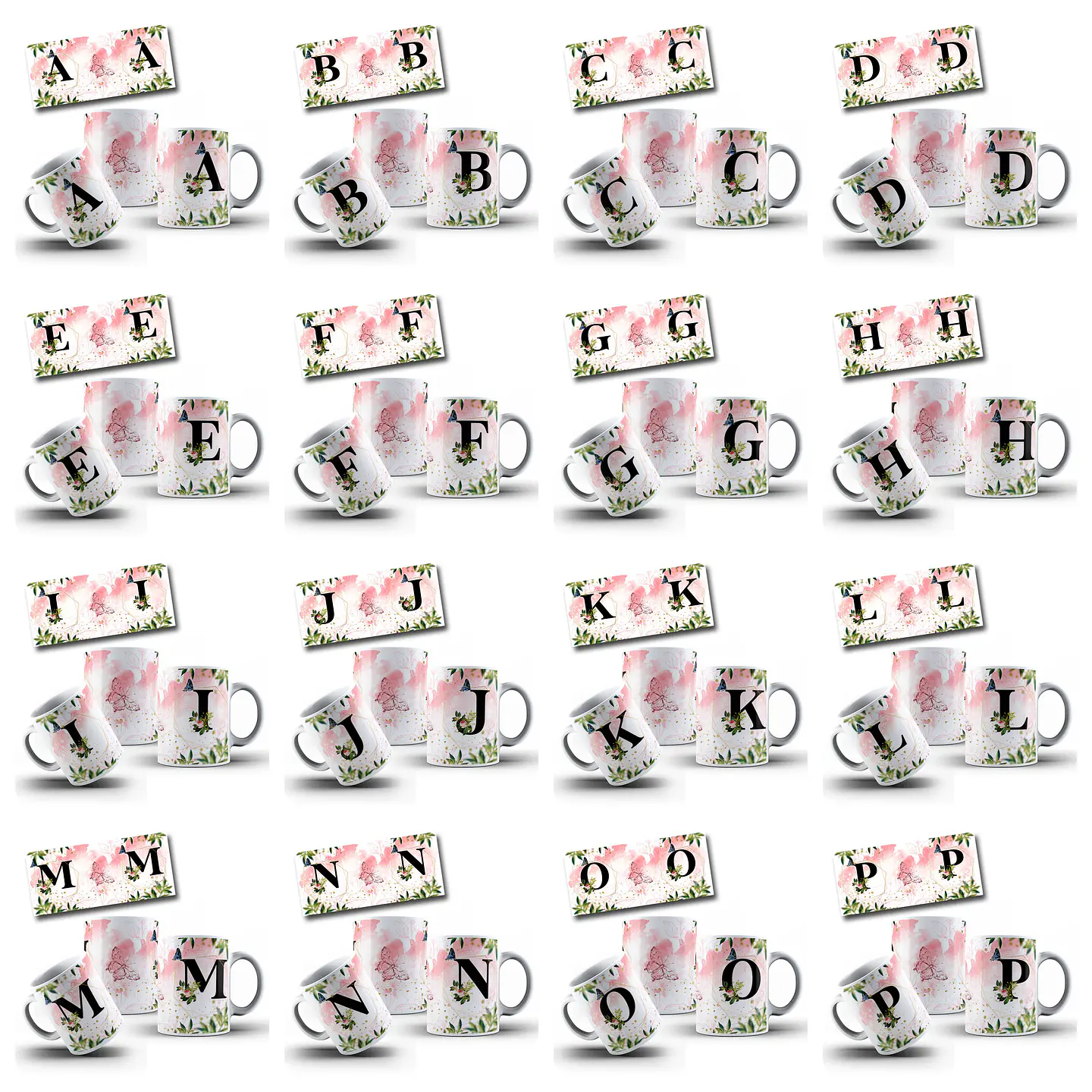 26 Artes para Caneca Alfabeto Flores Rosa Arquivo Editável  1