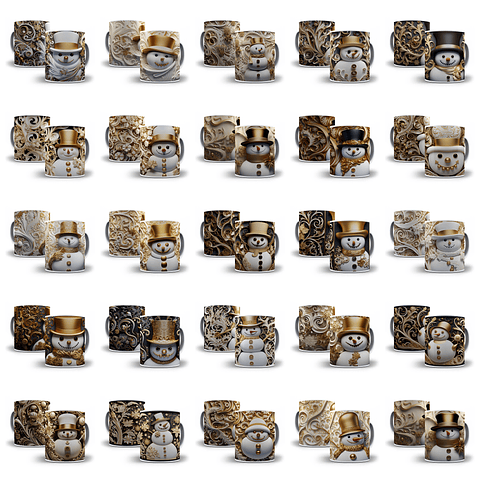 24 Artes para Caneca Boneco de Neve Dourado 3D Natal Arquivo em Jpg 