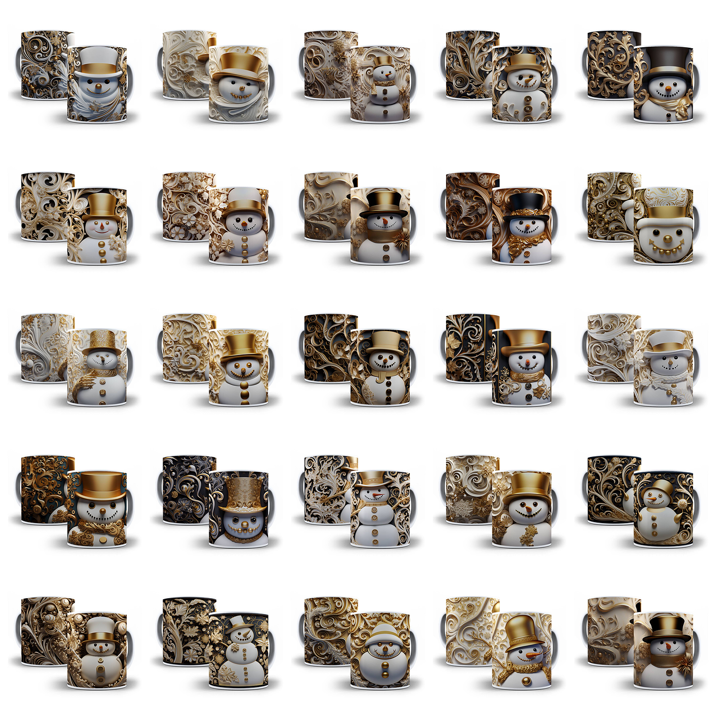 24 Artes para Caneca Boneco de Neve Dourado 3D Natal Arquivo em Jpg  1