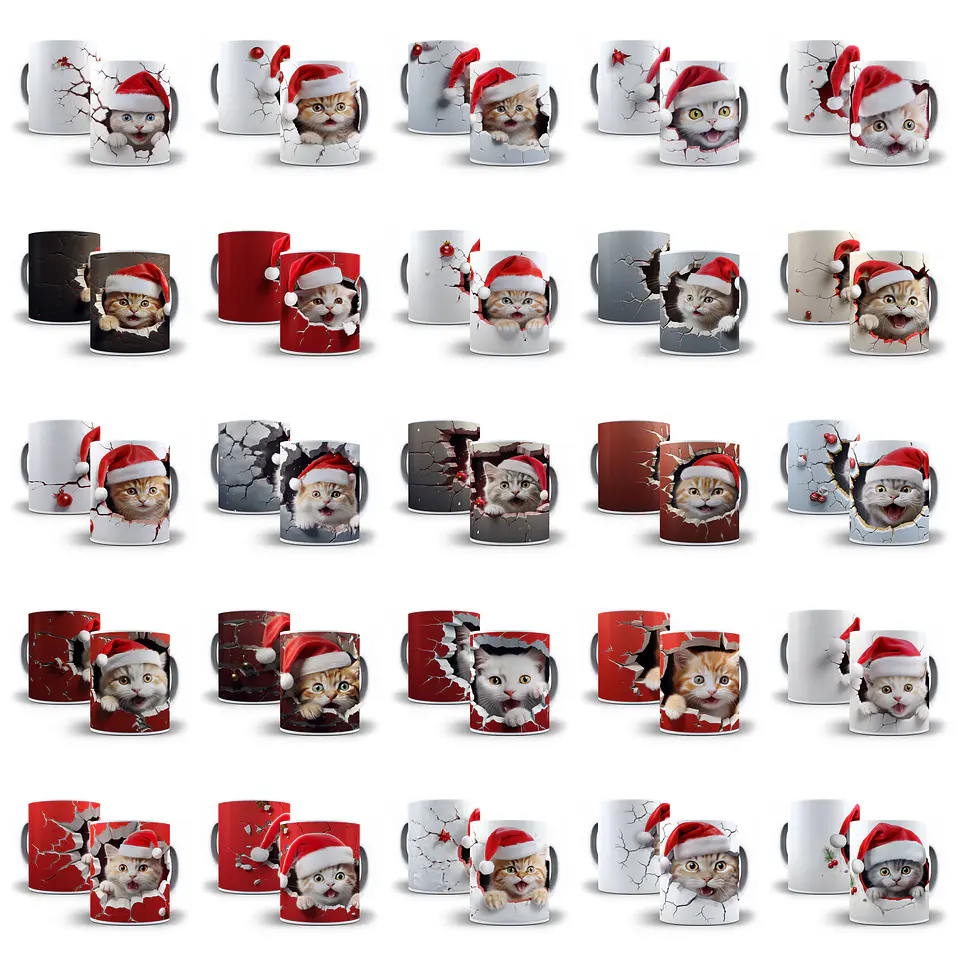 31 Artes para Caneca Gatinhos Natal 3D Arquivo em Jpg 1
