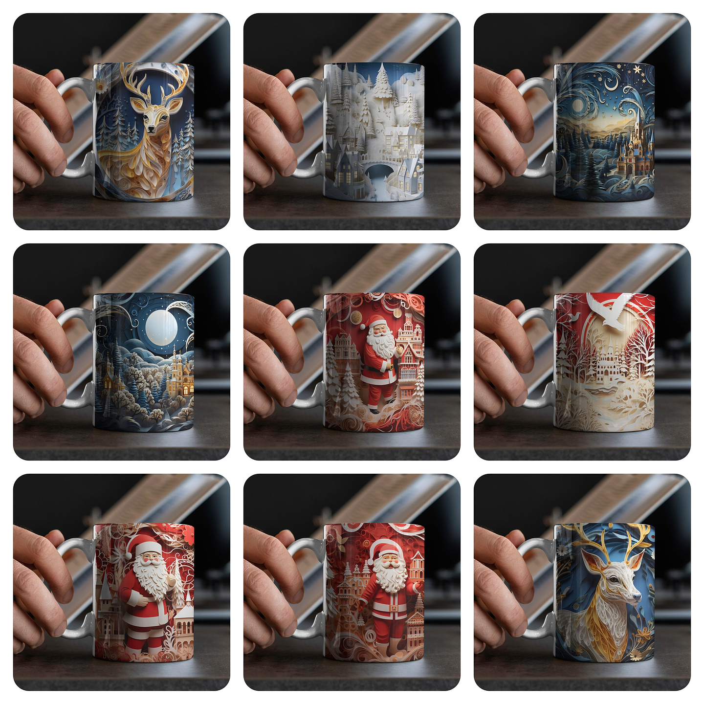 120 Artes para Caneca Natal 3D  Arquivo em Jpg  3