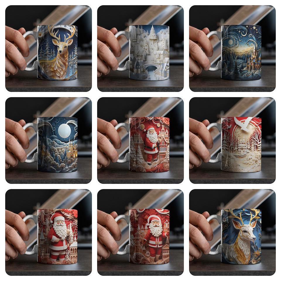 120 Artes para Caneca Natal 3D  Arquivo em Jpg  3
