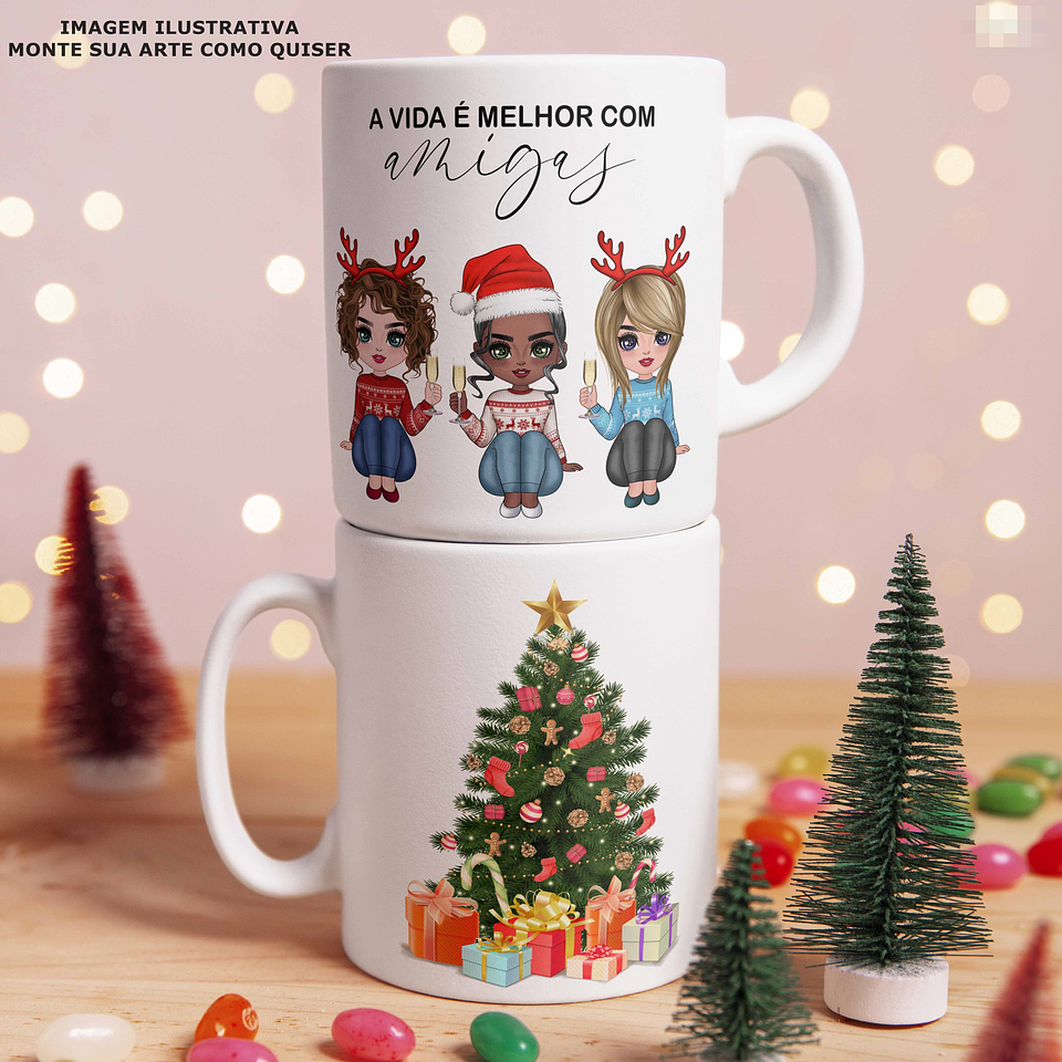 Arquivo para Montagem Artes de Caneca e Camisa Natal Meninas em Png 1