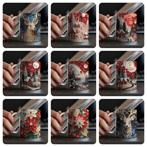 120 Artes para Caneca Natal 3D  Arquivo em Jpg 