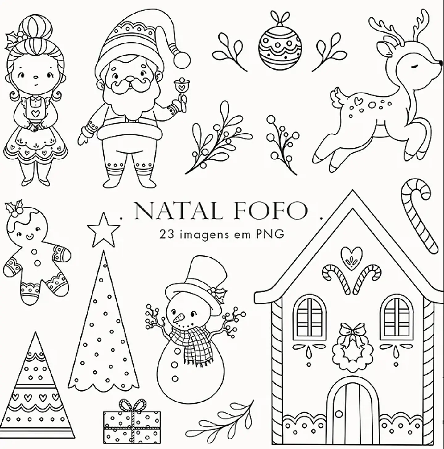 Kit Digital Natal Fofo para Colorir em Png 1