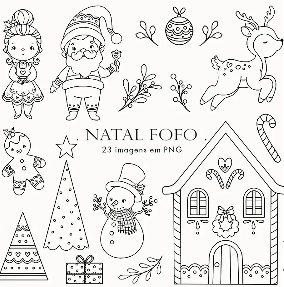 Kit Digital Natal Fofo para Colorir em Png 1