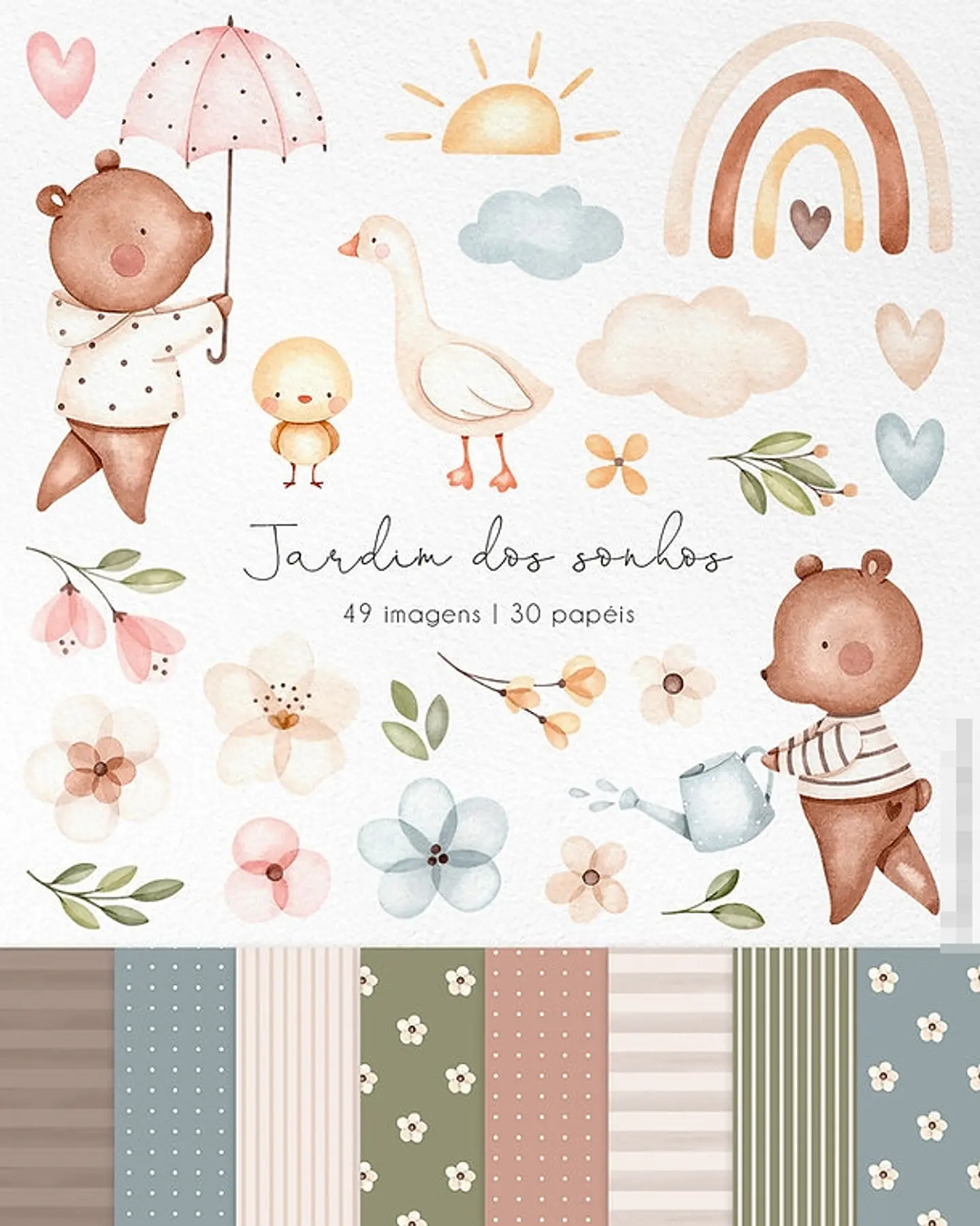 Kit Digital Jardim dos Sonhos Aquarela em Png  1