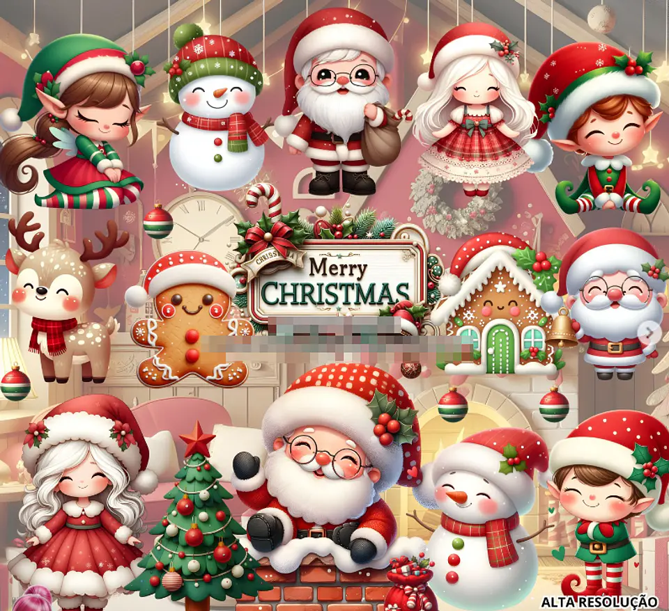 Kit Digital Natal Papai Noel 3d Tradicional em Png 1