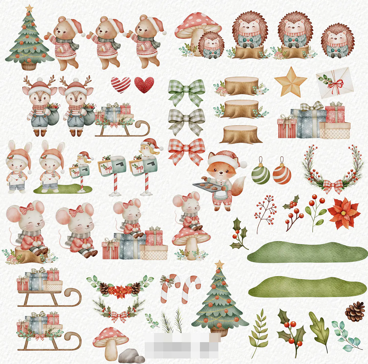 Kit Digital Bosque Natalino Natal Aquarelado em Png 3