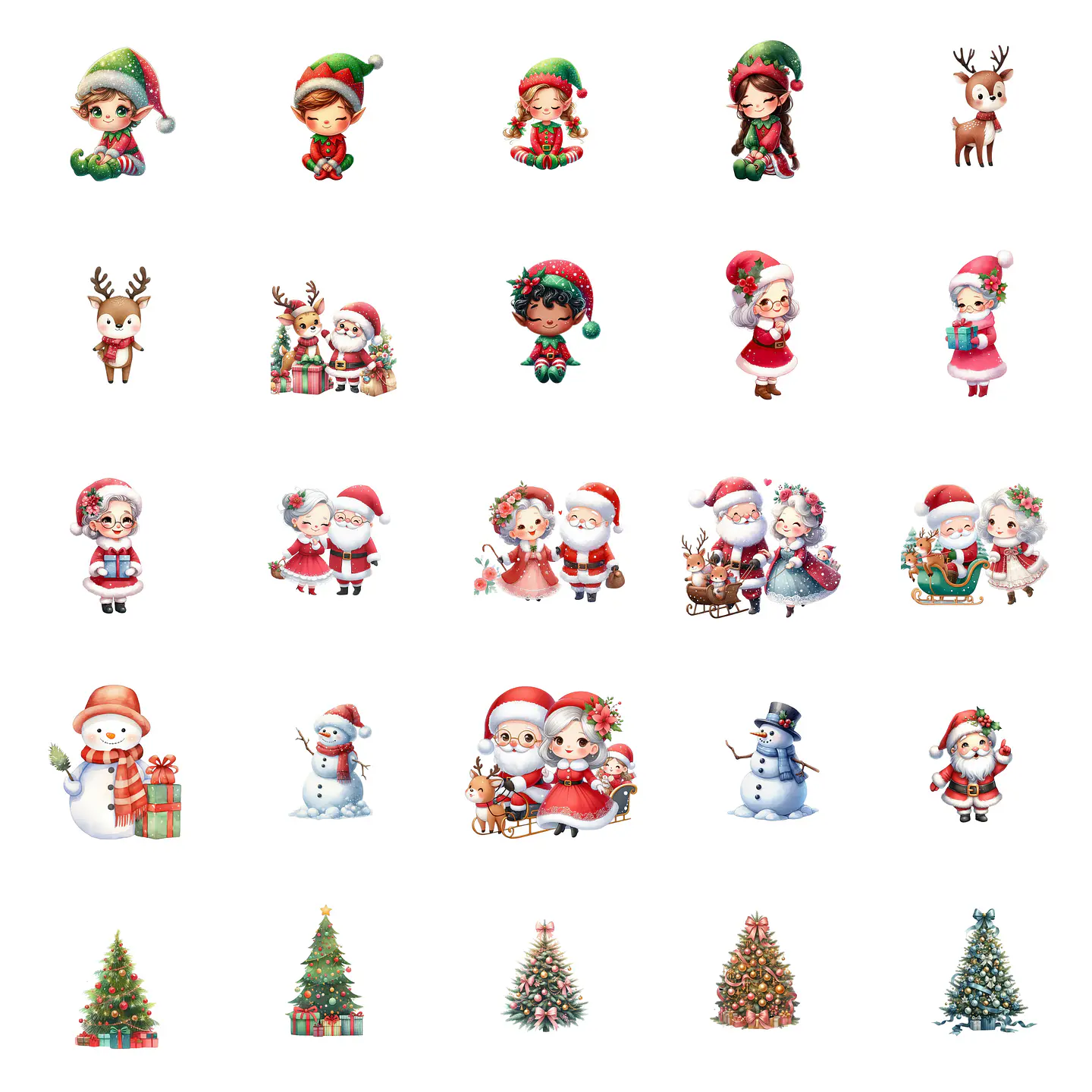 Kit Digital Natal Papai Noel Feliz Aquarelado em Png 2