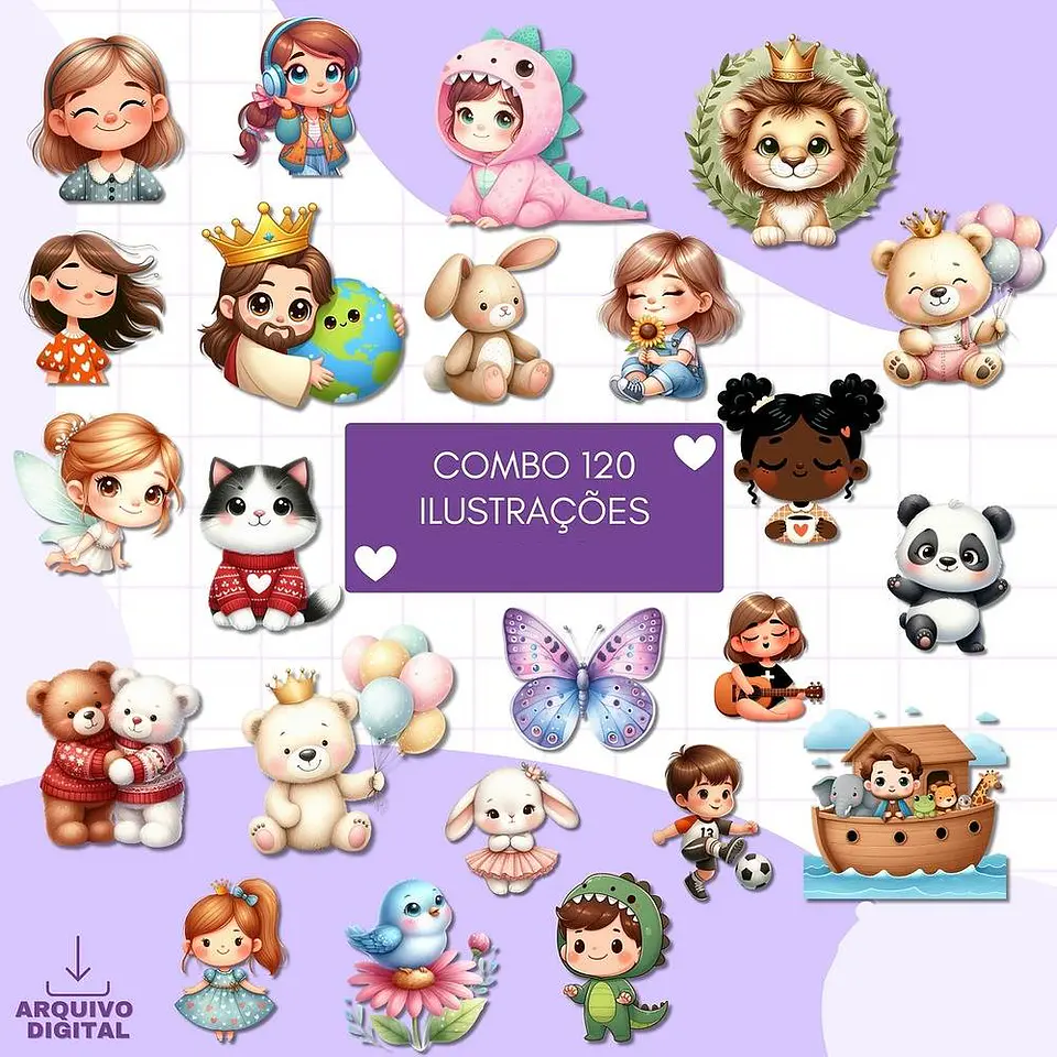 Kit Digital Ilustrações Jesus, Animais e Outros em Png   1