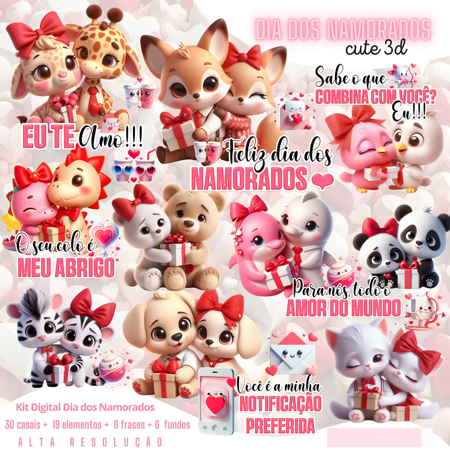 Kit Digital Dia dos Namorados Bichinhos em Png  1