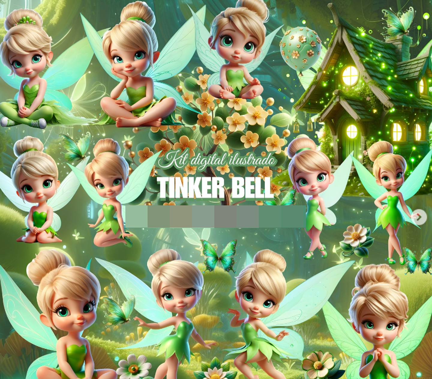 Kit Digital Sininho Tinker Bell Aquarela em Png  1