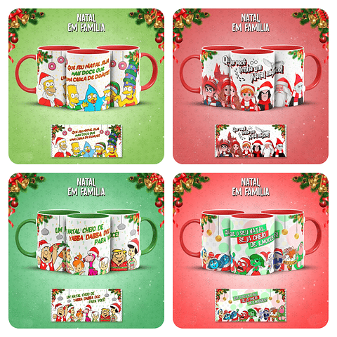 8 Artes Caneca Natal Familia Personagens Arquivo em Jpg