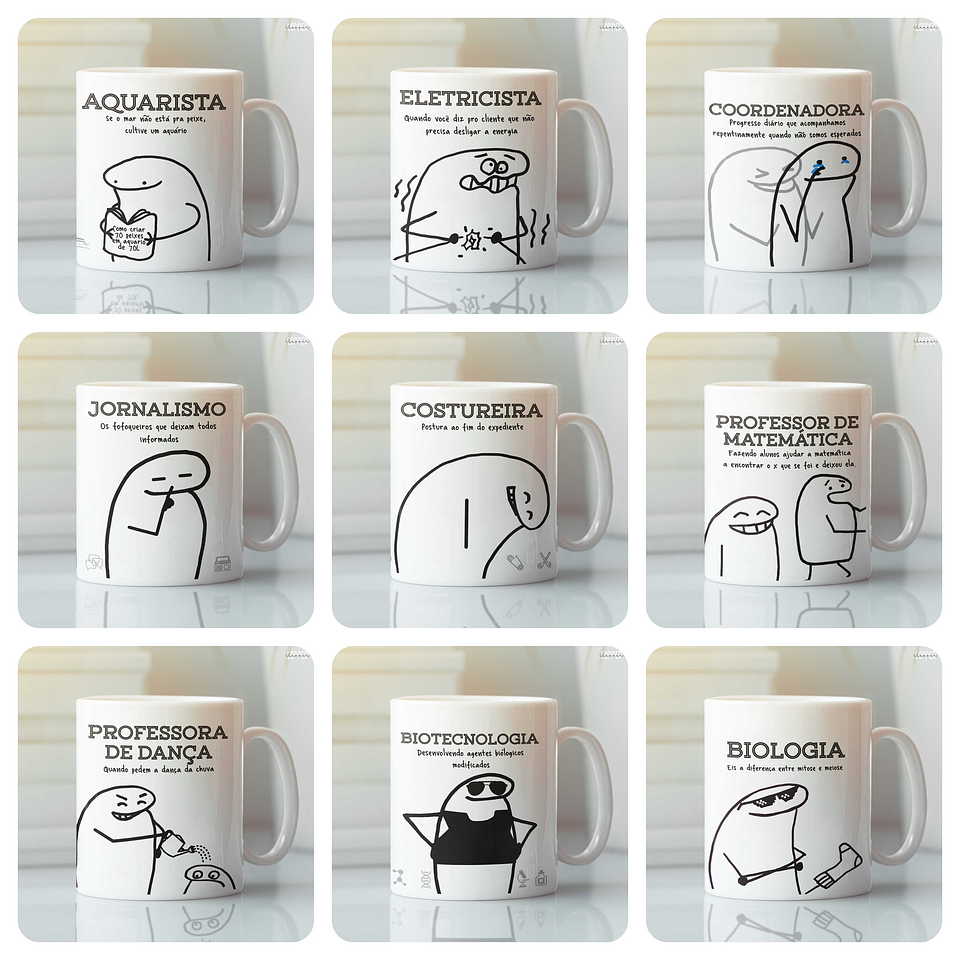 20 Artes Caneca Flork Profissões Arquivo em Png  2