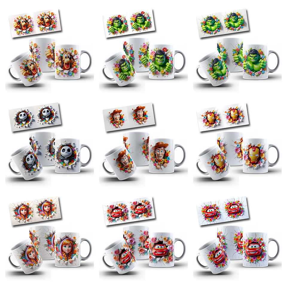 83 Artes Caneca Personagens 3D Arquivo em Png  2