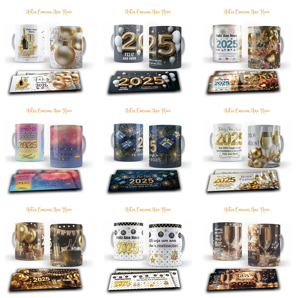 55 Artes Caneca Camisa e Taça Ano Novo 2025 Arquivo Arquivo Editável  1