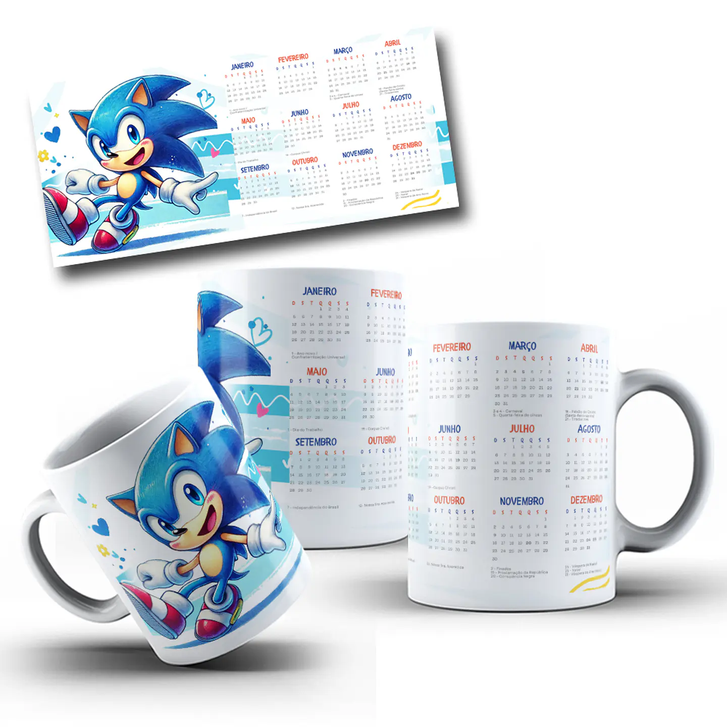 5 Artes para Caneca Personagens Calendário 2025 Arquivo em Jpg 1