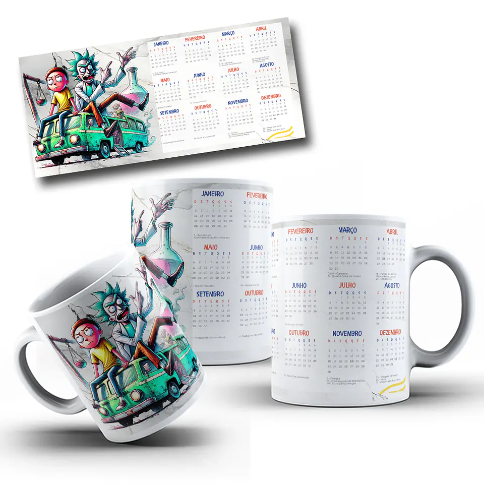 5 Artes para Caneca Personagens Calendário 2025 Arquivo em Jpg 2