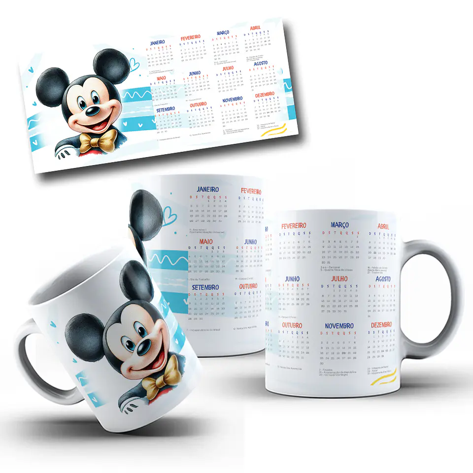 5 Artes para Caneca Personagens Calendário 2025 Arquivo em Jpg 4