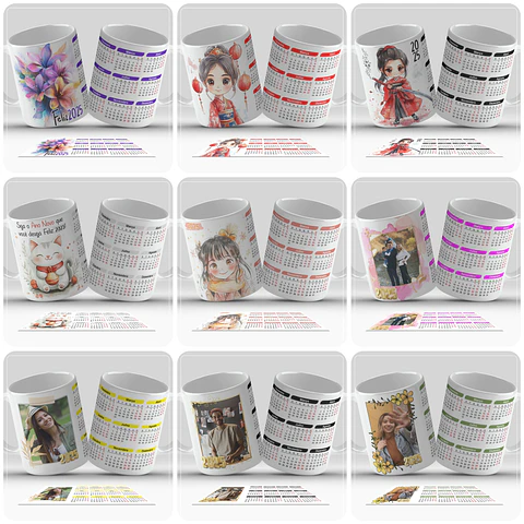 40 Artes para Caneca Calendário 2025 Arquivo em Png