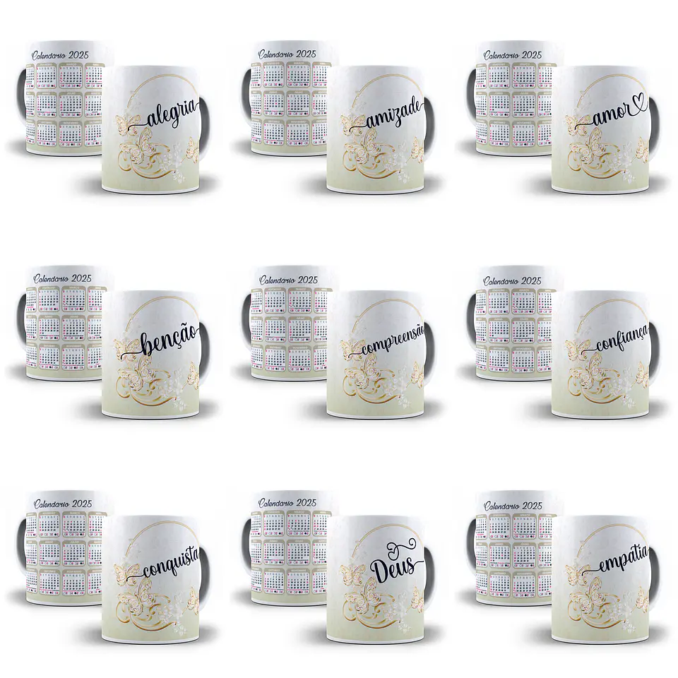 30 Artes para Caneca Calendário 2025 Arquivo Editável  2
