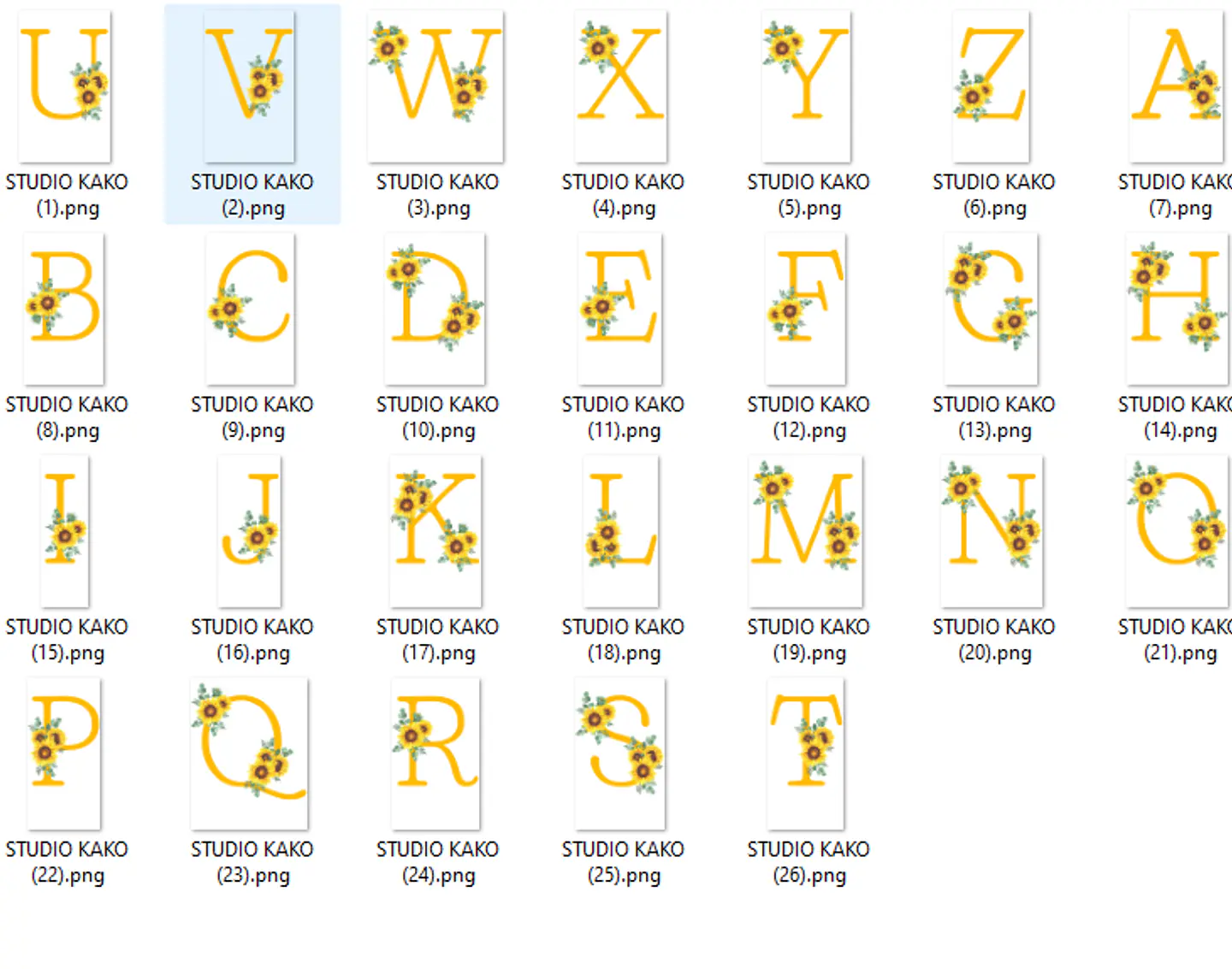 Kit Alfabeto Girassol em Png 7