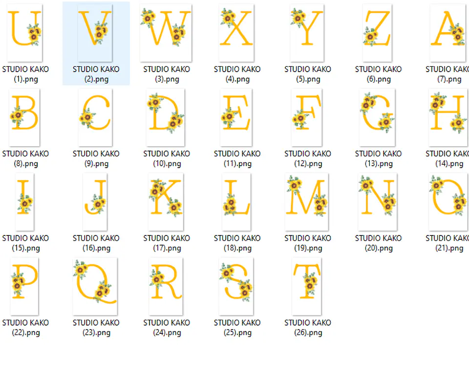 Kit Alfabeto Girassol em Png 7