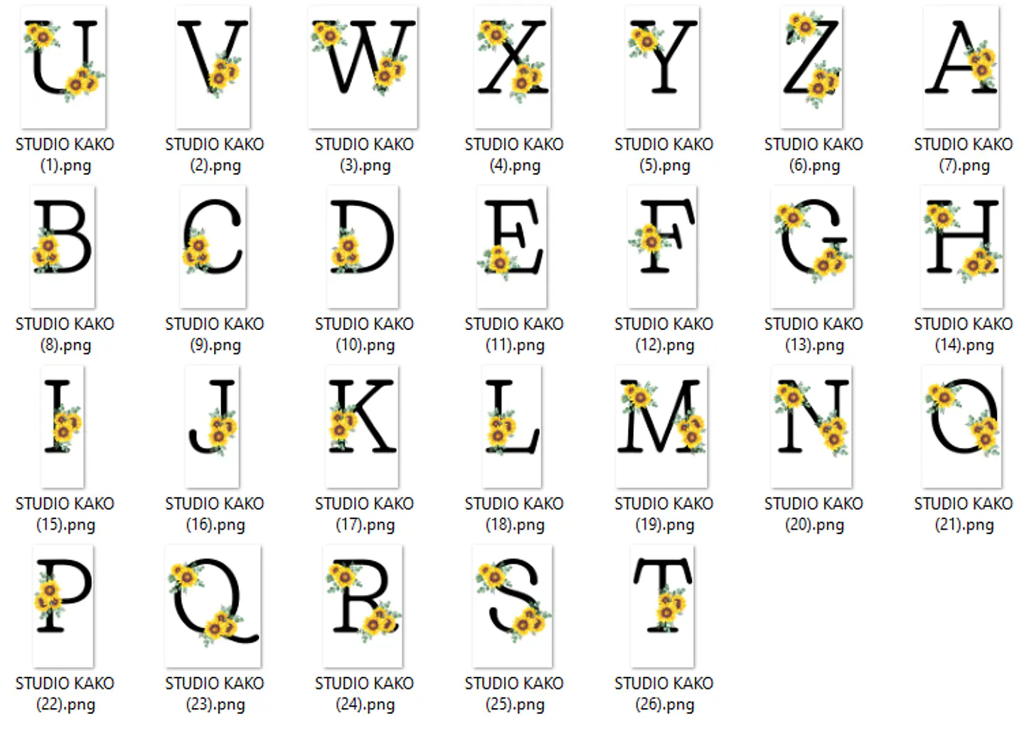 Kit Alfabeto Girassol em Png 8