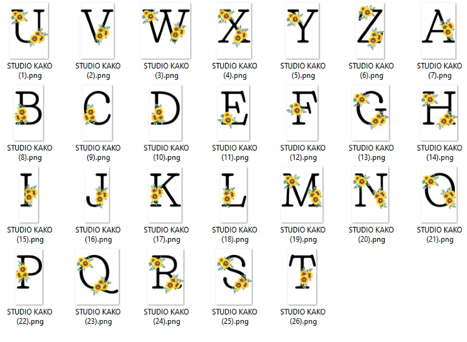 Kit Alfabeto Girassol em Png 8