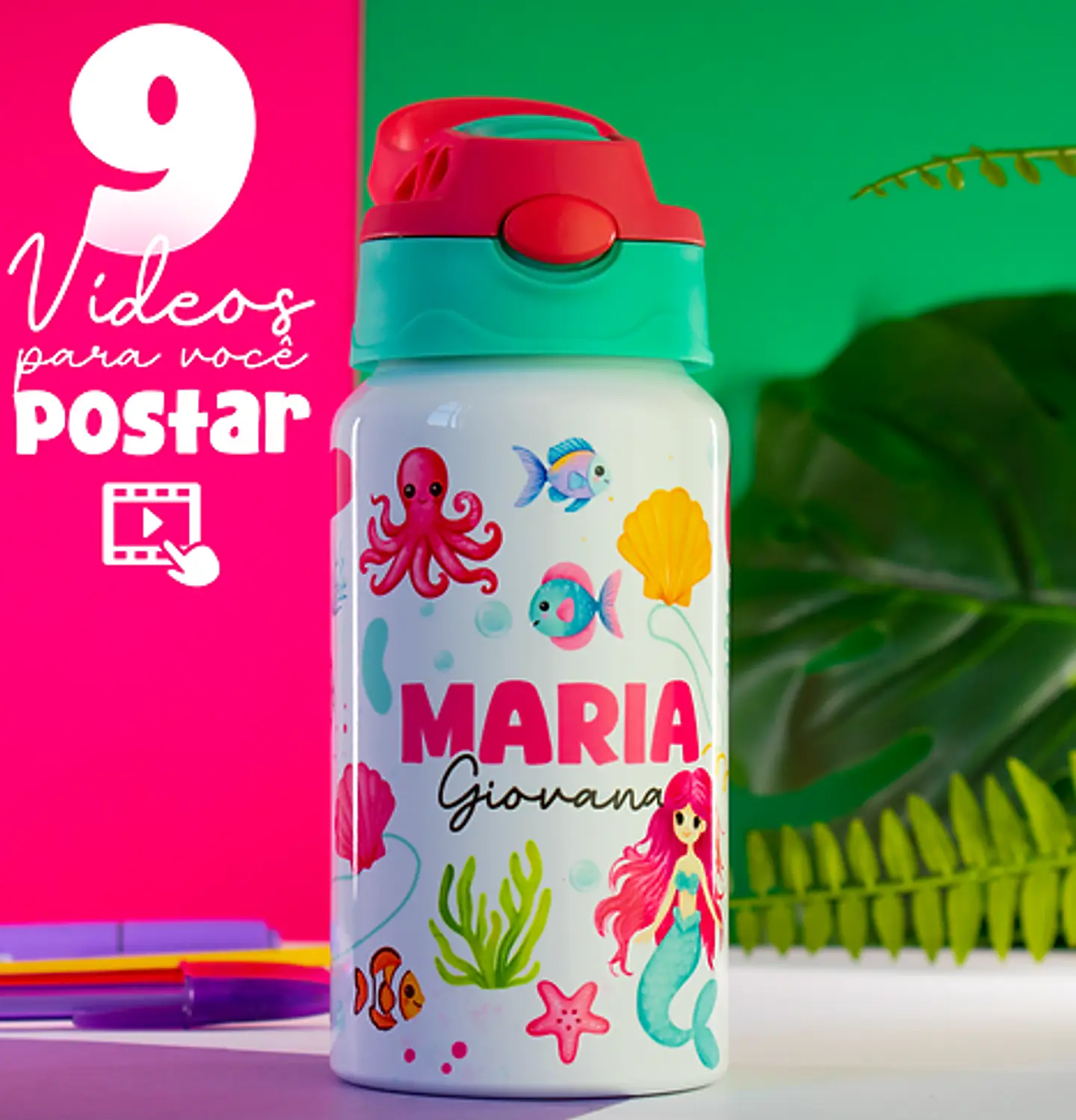 52 Artes para Caneca Squeeze Toalhinhas e Etiquetas Volta as aulas Arquivo em Png 8