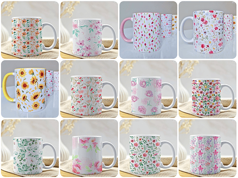 12 Artes para Caneca Estampas Florais Arquivo em Jpg