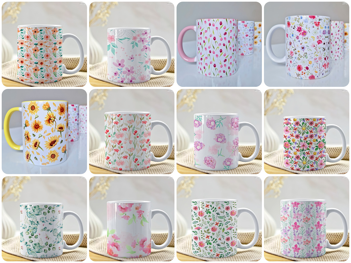 12 Artes para Caneca Estampas Florais Arquivo em Jpg 1
