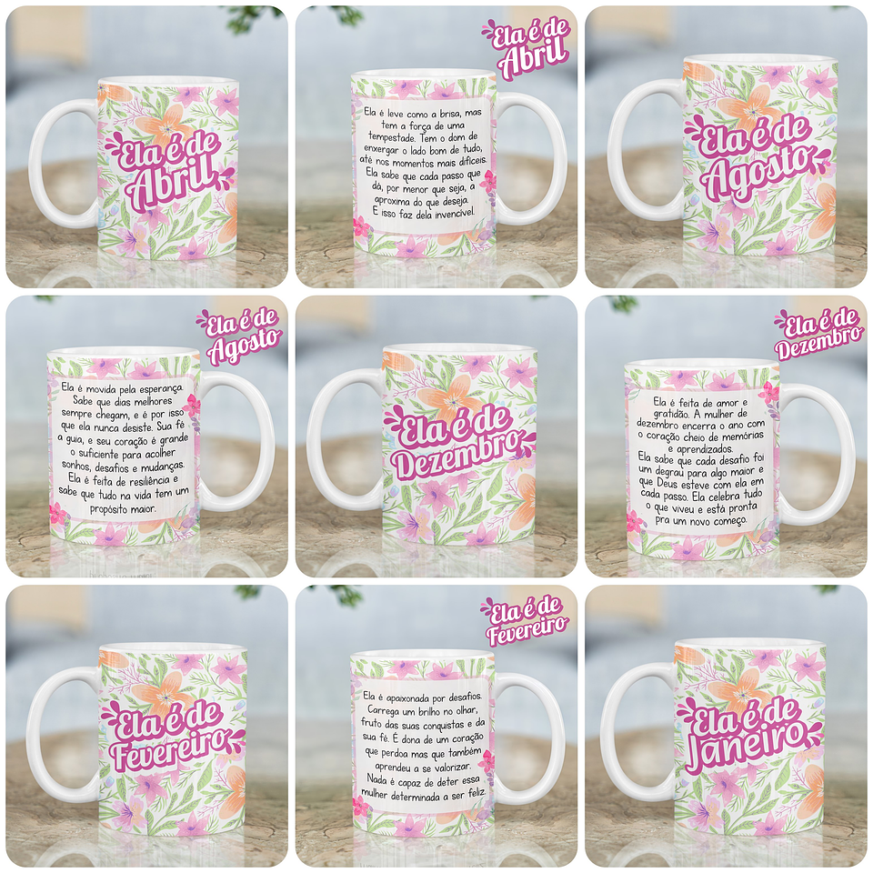 12 Artes para Caneca Mulheres de Cada Mes  Arquivo em Jpg  1