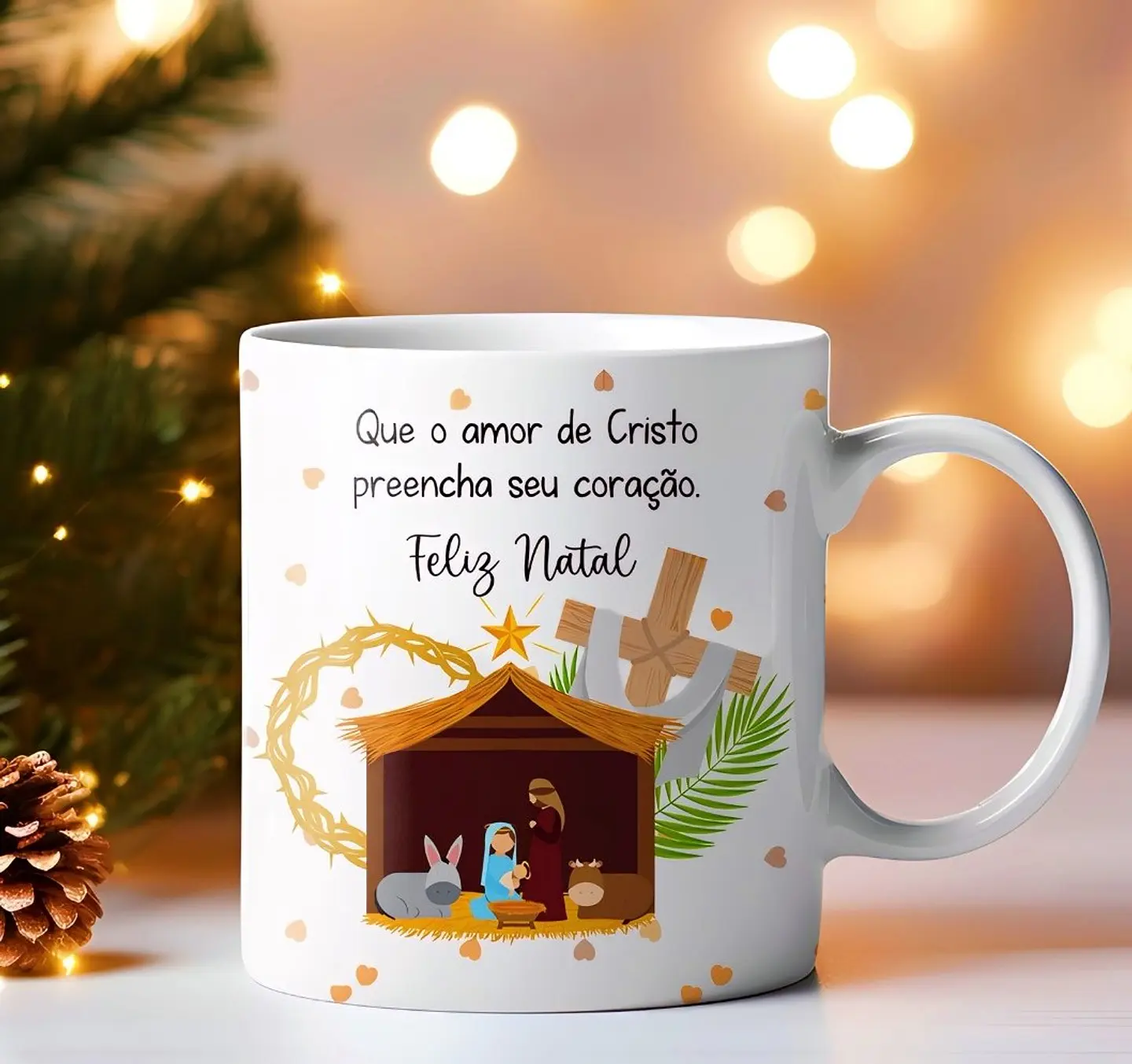 Arte Caneca Que o amor de Cristo preencha seu coração Feliz Natal Arquivo em Jpg 1