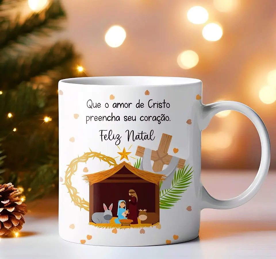 Arte Caneca Que o amor de Cristo preencha seu coração Feliz Natal Arquivo em Jpg 1