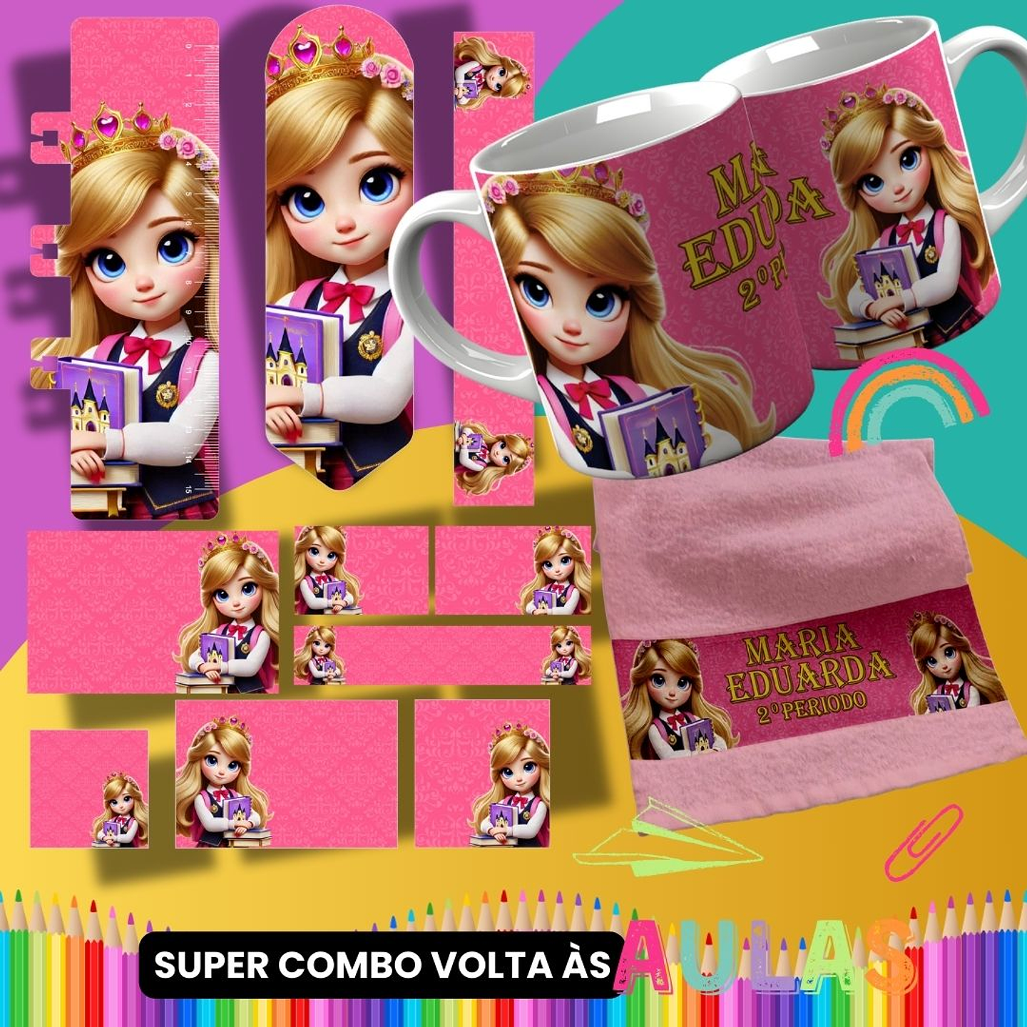 36 Artes para Caneca, Garrafinha e Toalha Princesas da Disney Arquivo Editável  2