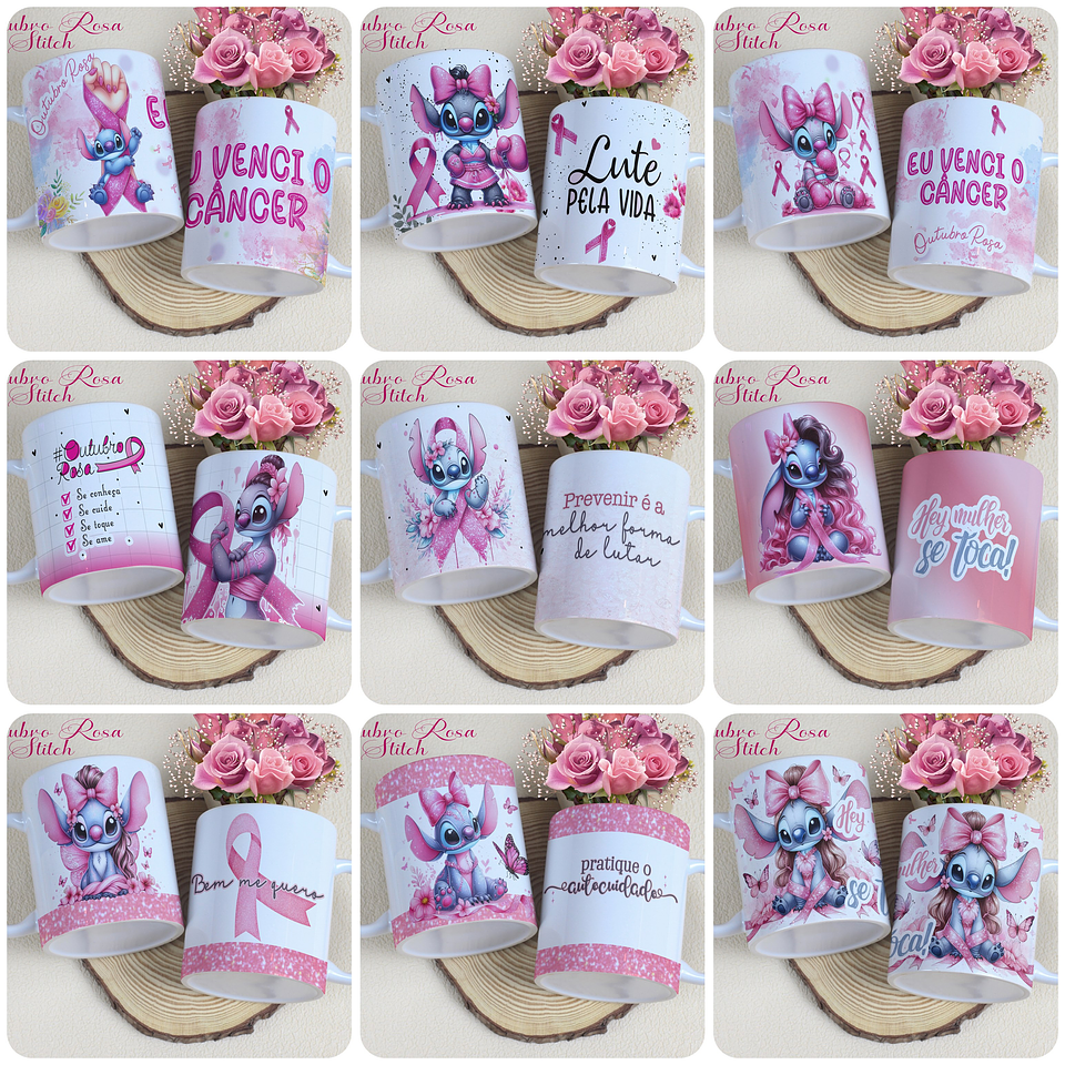 25 Artes para Caneca, Camisa Stitch Outubro Rosa Arquivo Editável 2
