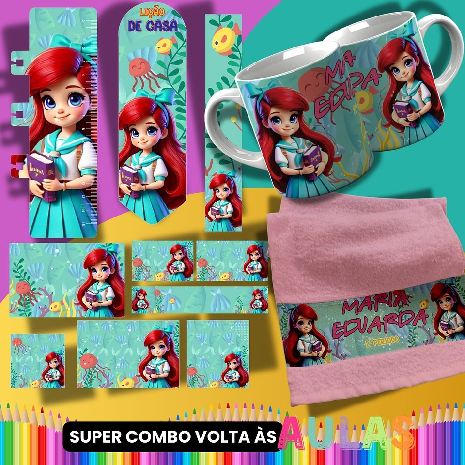 36 Artes para Caneca, Garrafinha e Toalha Princesas da Disney Arquivo Editável  5
