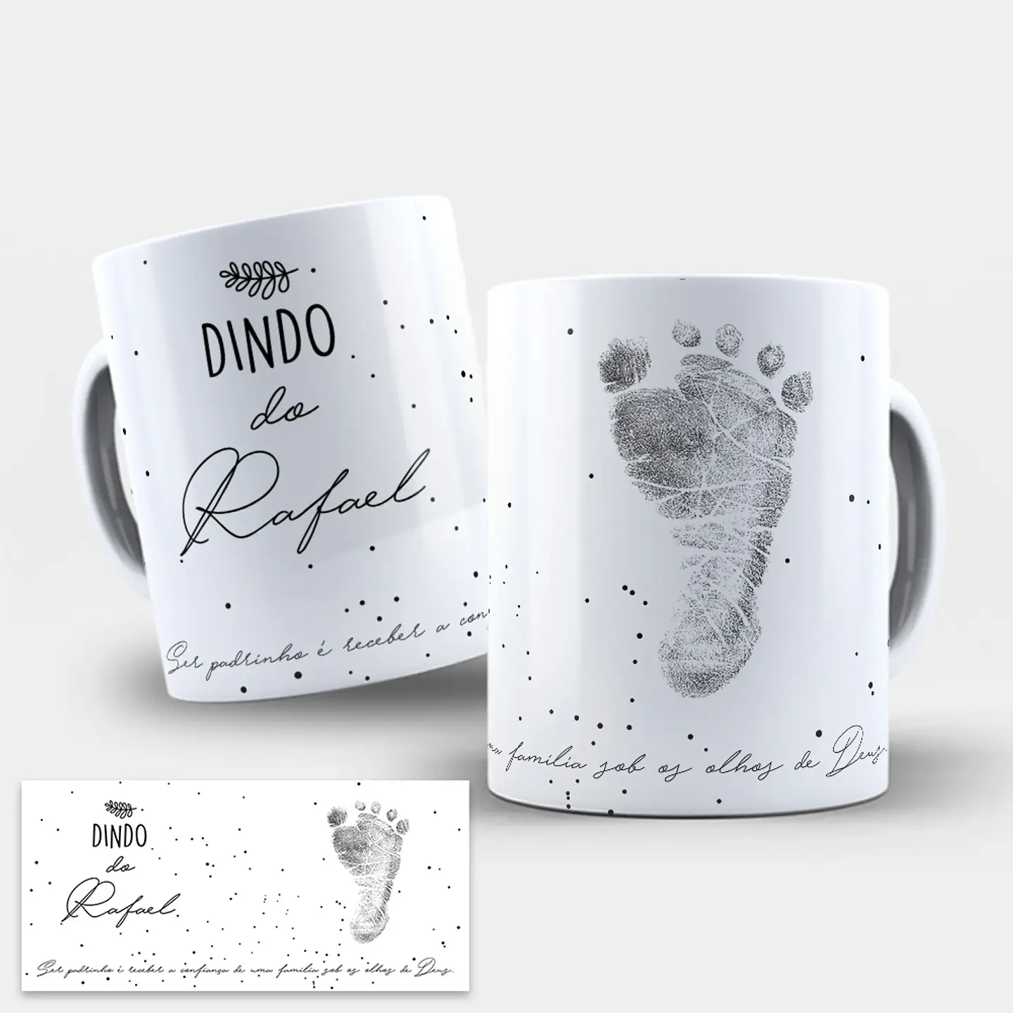 Arte Caneca Dinda e Dindo Pezinhos Madinha Batizado Arquivo Editável 1