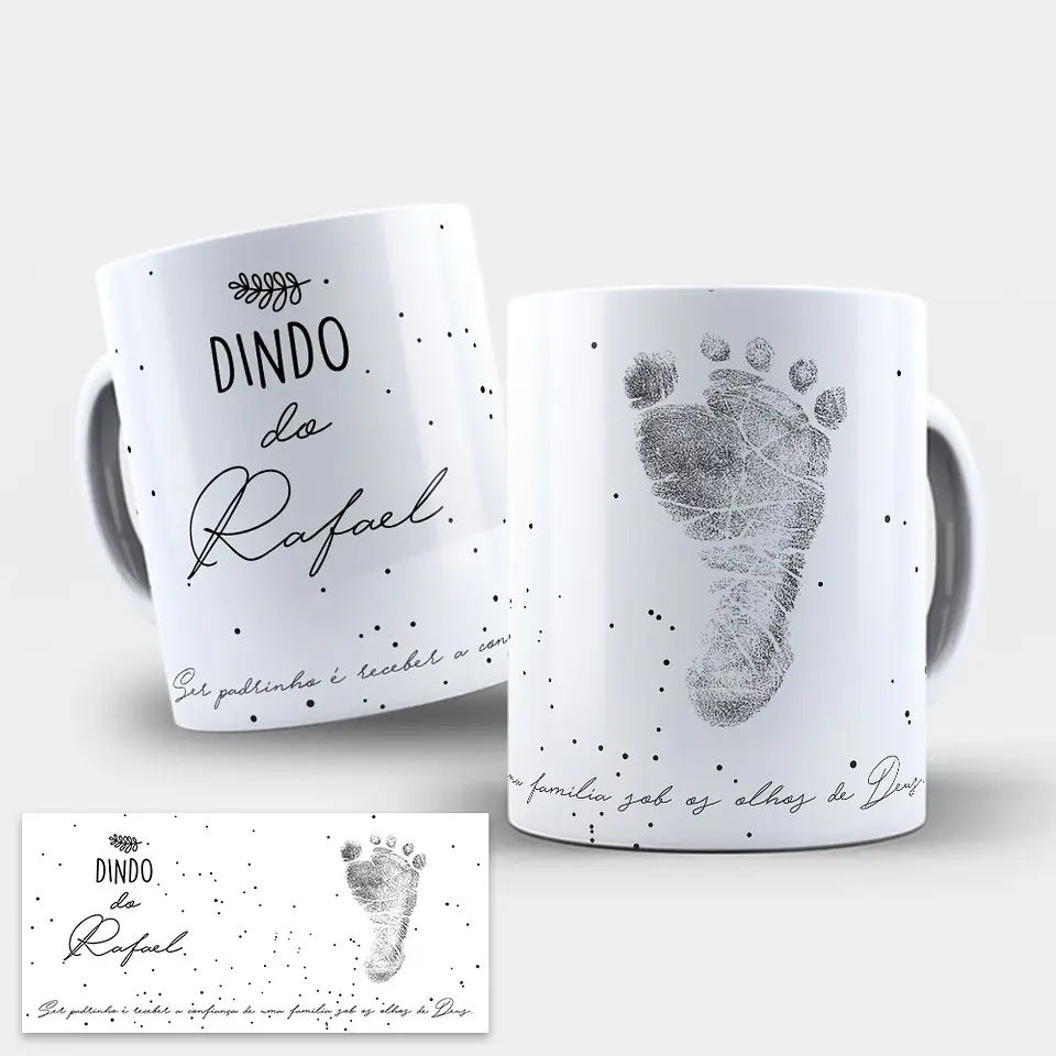 Arte Caneca Dinda e Dindo Pezinhos Madinha Batizado Arquivo Editável 1