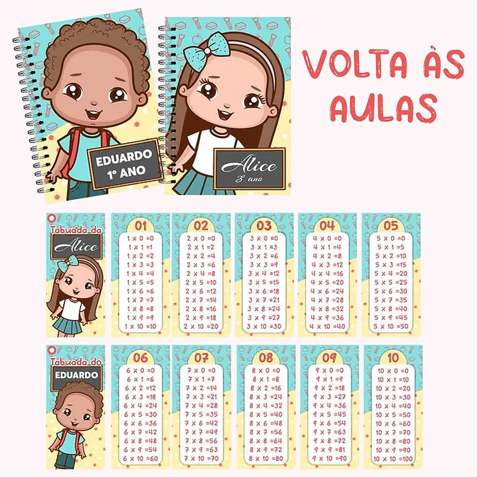 Arquivo Tabuada Personalizada Volta as Aulas em Jpg 1