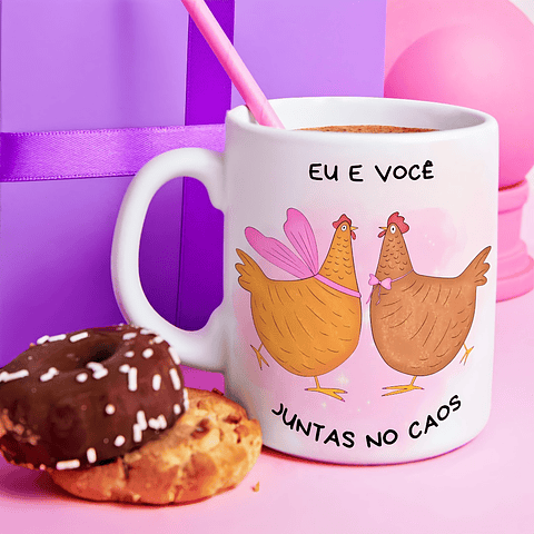 Arte Caneca Eu e você juntas no caos Galinhas Arquivo em Png