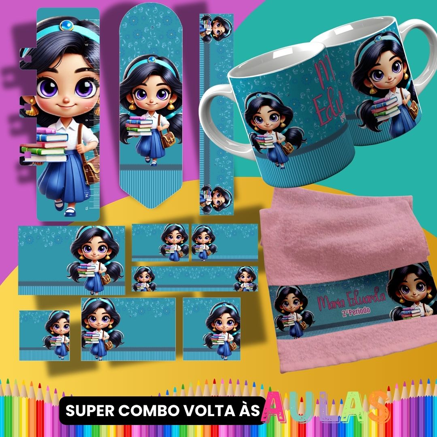 36 Artes para Caneca, Garrafinha e Toalha Princesas da Disney Arquivo Editável  11
