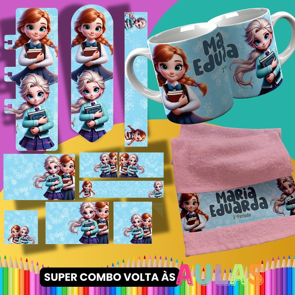 36 Artes para Caneca, Garrafinha e Toalha Princesas da Disney Arquivo Editável  12