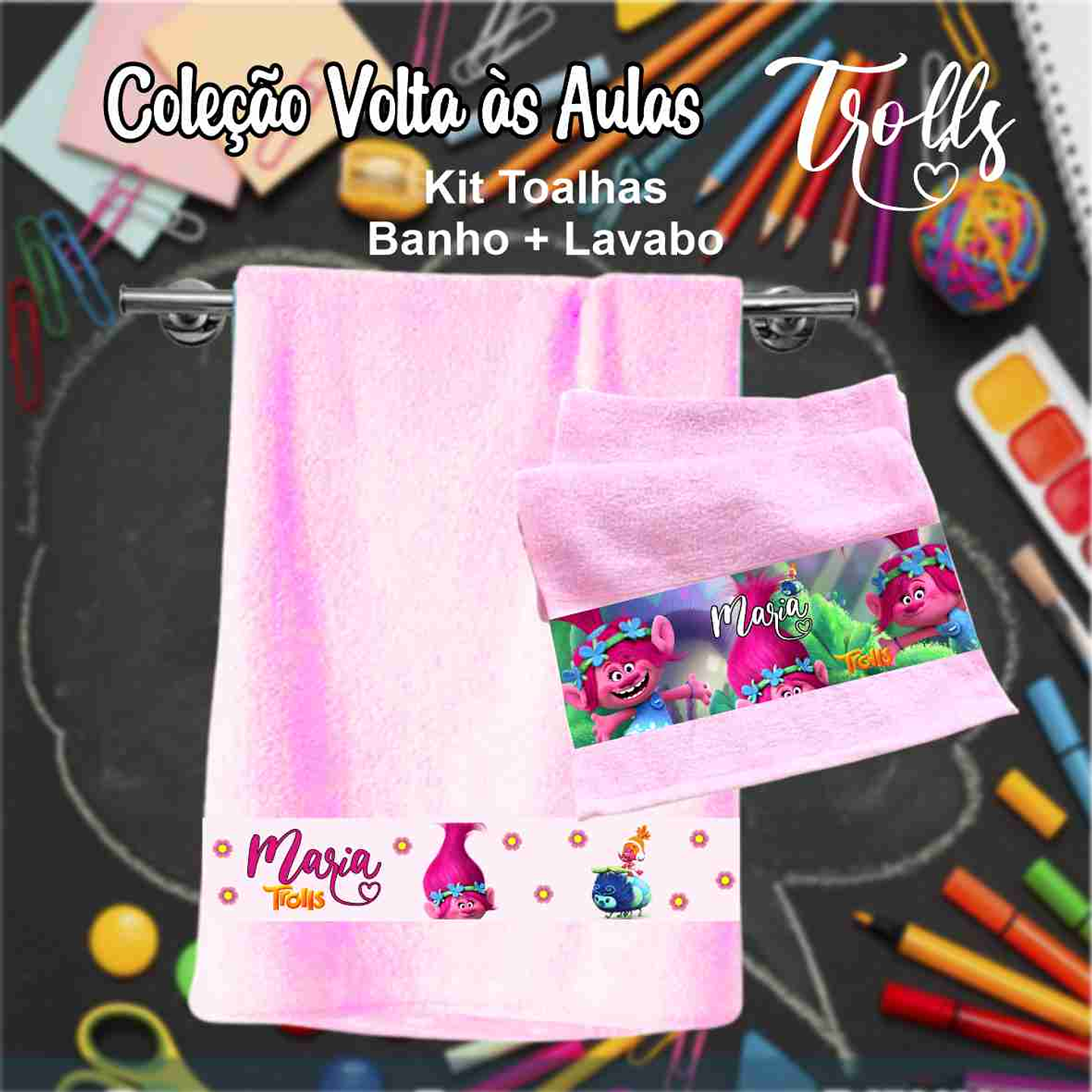 12 Artes para Caneca, Toalhinha e Squeeze Escolar Trolls Arquivo Editável 14